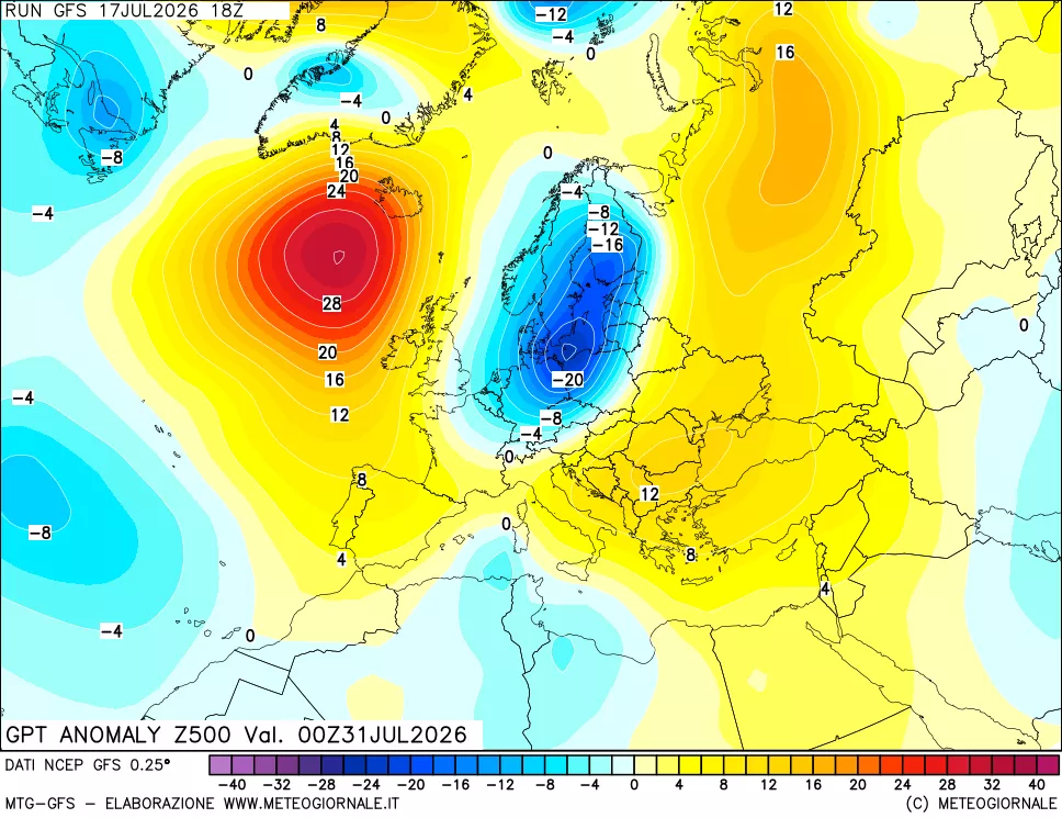 mappa 500 hPa GPT Anomaly vs Cli.No 1981-2010