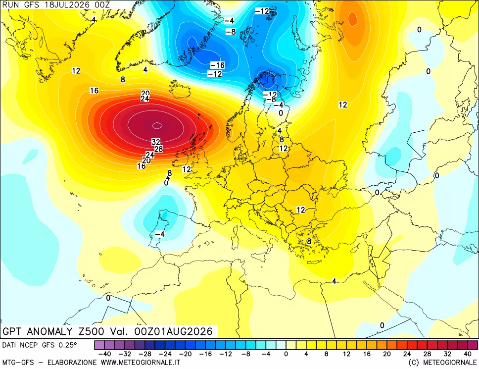 mappa 500 hPa GPT Anomaly vs Cli.No 1981-2010