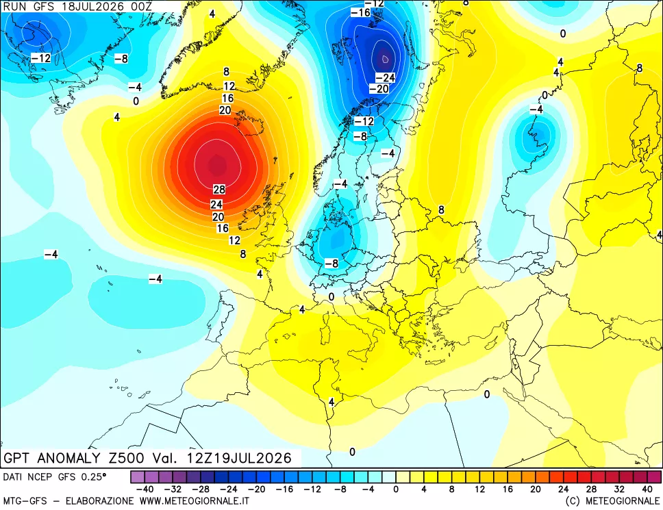 mappa 500 hPa GPT Anomaly vs Cli.No 1981-2010