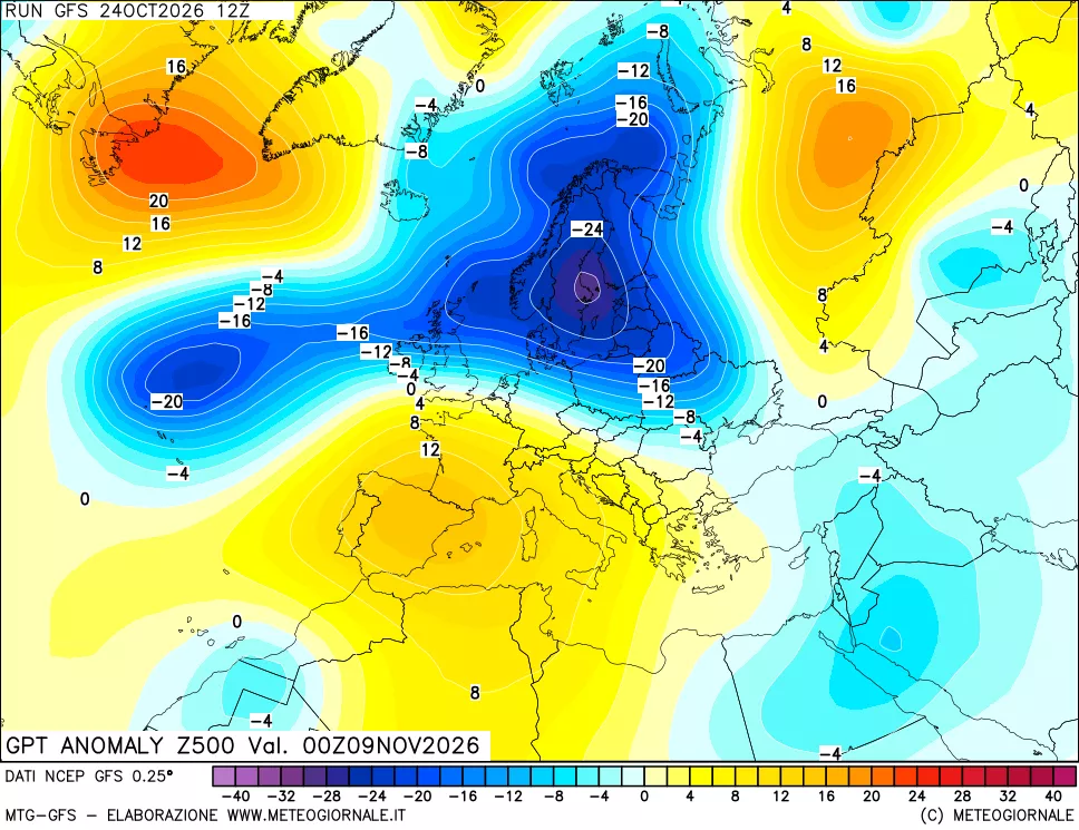 mappa 500 hPa GPT Anomaly vs Cli.No 1981-2010