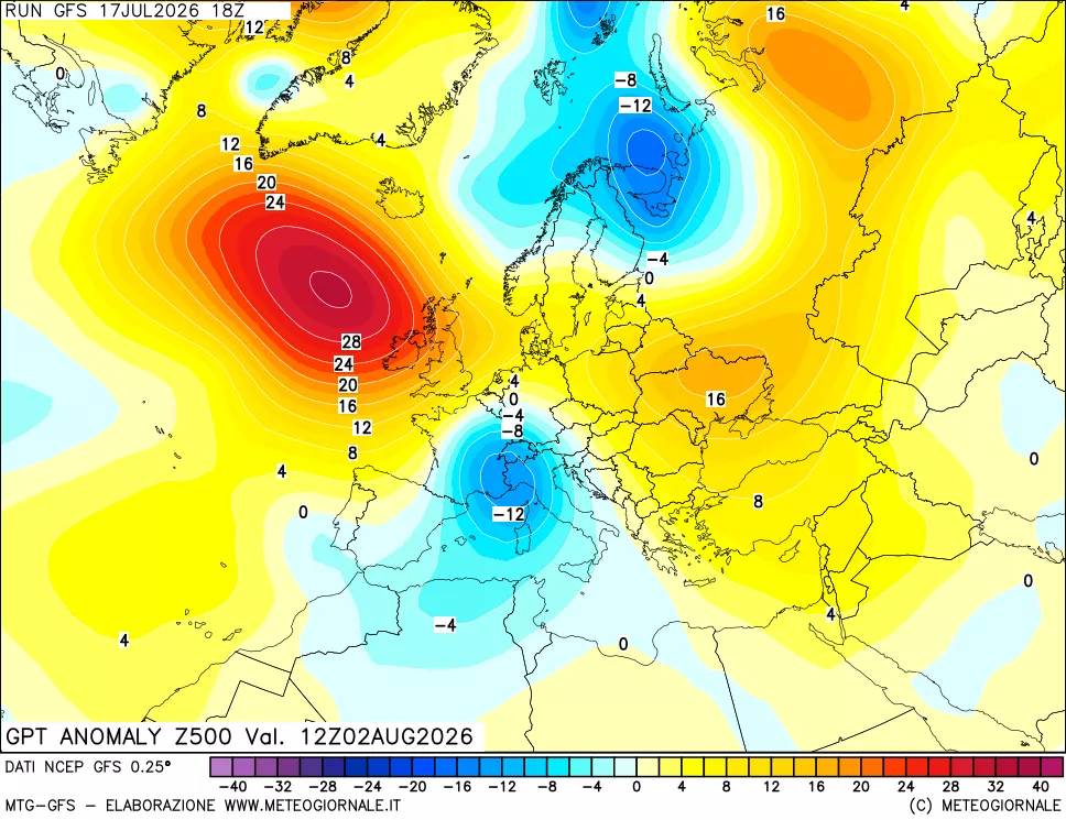 mappa 500 hPa GPT Anomaly vs Cli.No 1981-2010