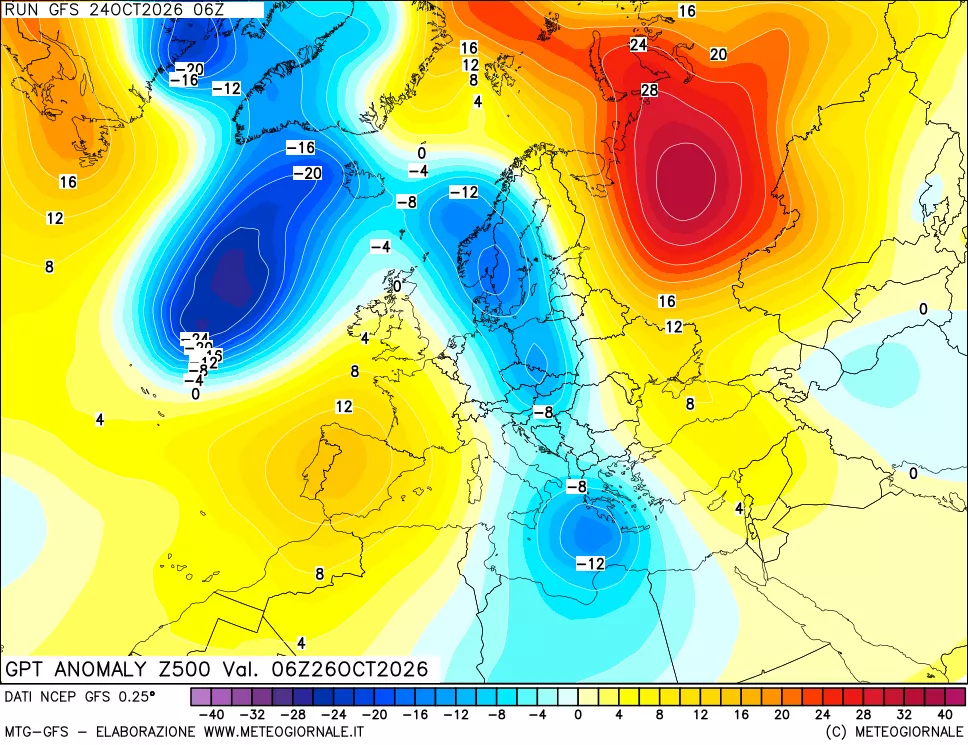 mappa 500 hPa GPT Anomaly vs Cli.No 1981-2010