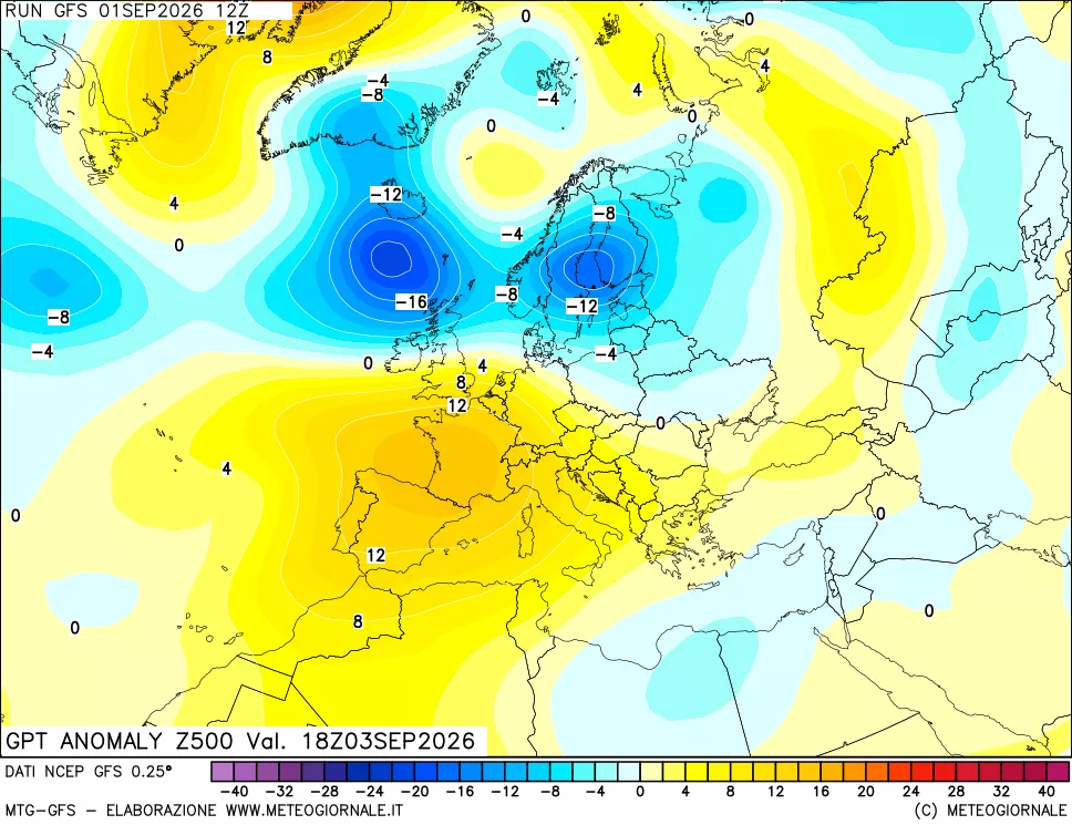 mappa 500 hPa GPT Anomaly vs Cli.No 1981-2010