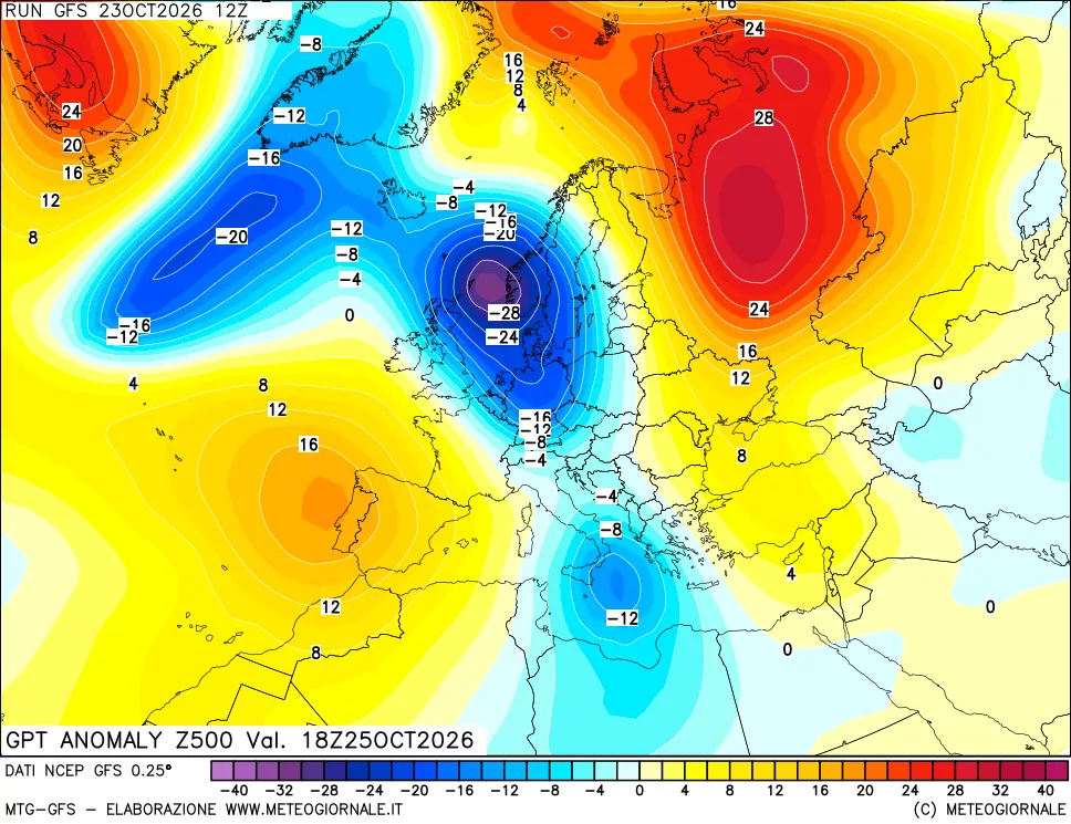 mappa 500 hPa GPT Anomaly vs Cli.No 1981-2010