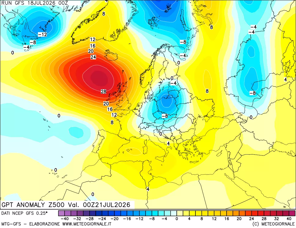 mappa 500 hPa GPT Anomaly vs Cli.No 1981-2010