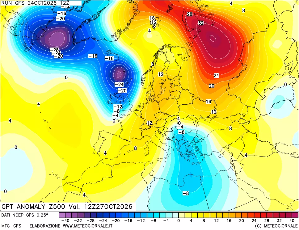 mappa 500 hPa GPT Anomaly vs Cli.No 1981-2010