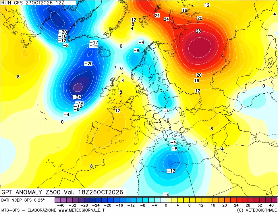 mappa 500 hPa GPT Anomaly vs Cli.No 1981-2010