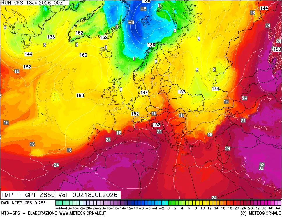 mappa 850 hPa Temp + GPT