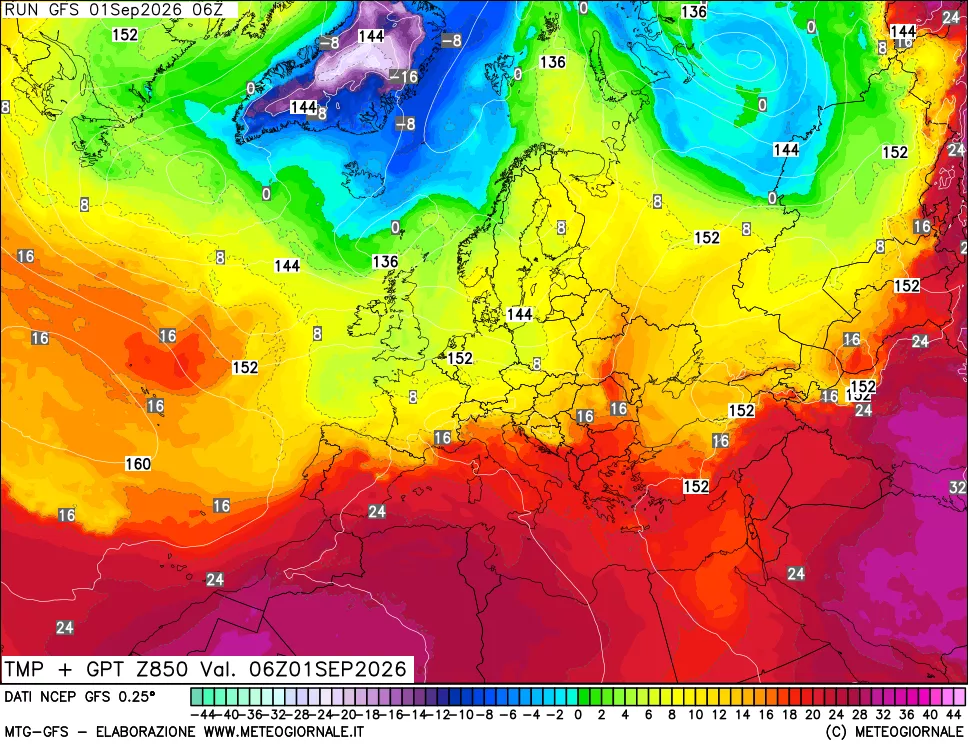 mappa 850 hPa Temp + GPT