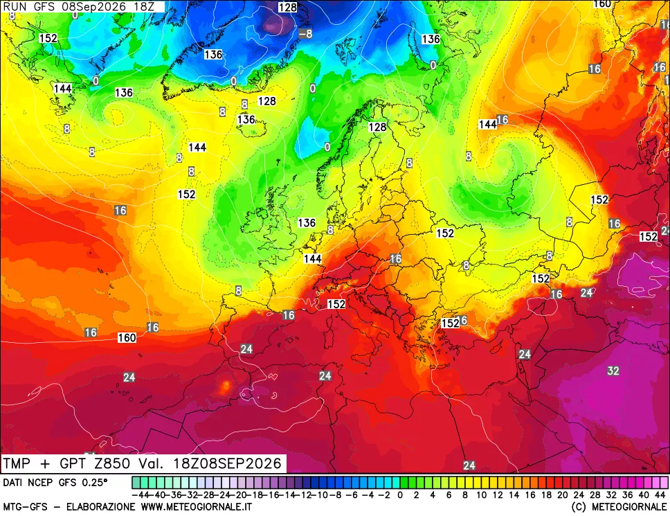 mappa 850 hPa Temp + GPT