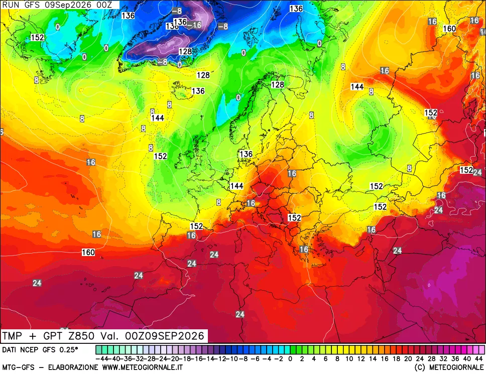 mappa 850 hPa Temp + GPT