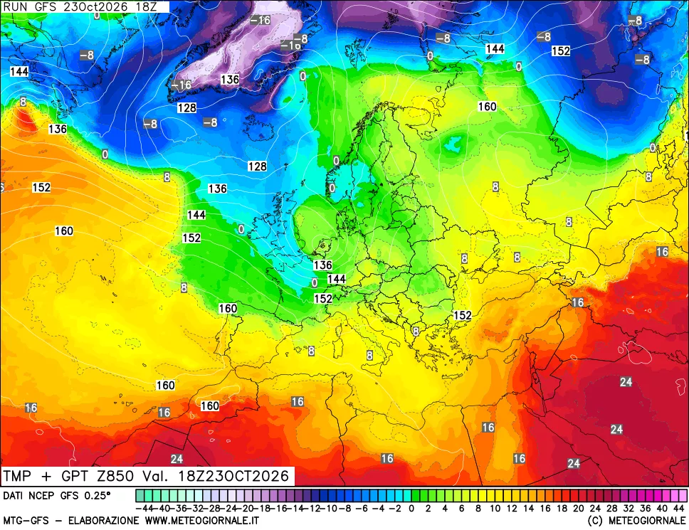 mappa 850 hPa Temp + GPT