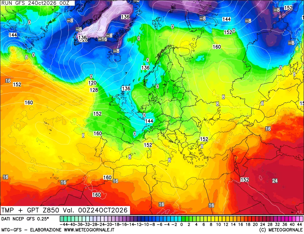 mappa 850 hPa Temp + GPT