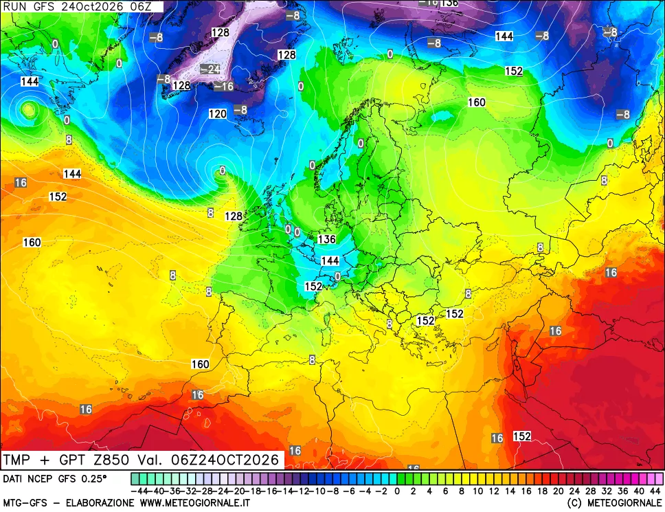 mappa 850 hPa Temp + GPT