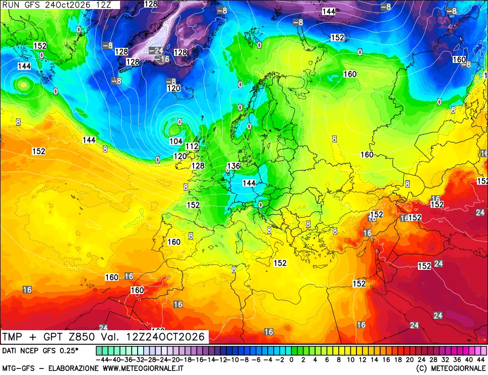 mappa 850 hPa Temp + GPT