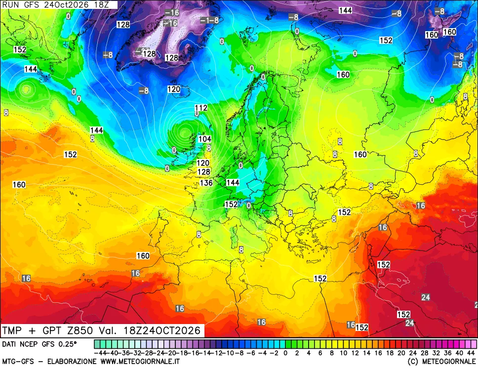 mappa 850 hPa Temp + GPT
