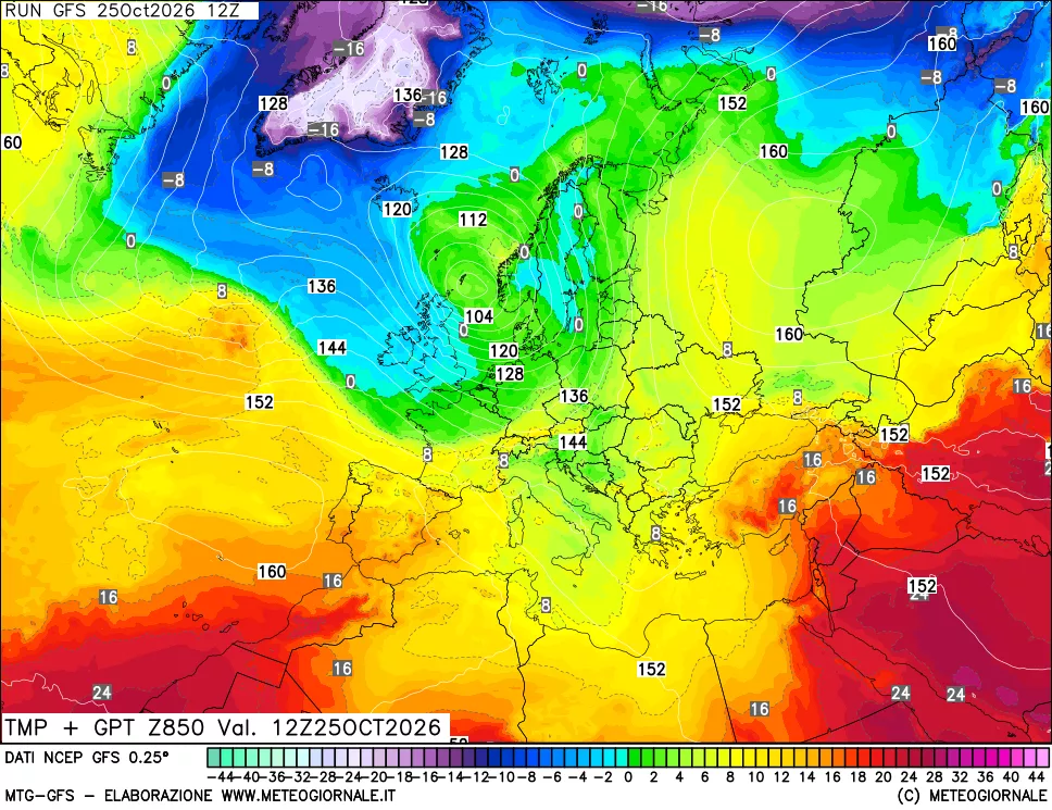 mappa 850 hPa Temp + GPT