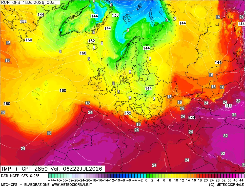 mappa 850 hPa Temp + GPT