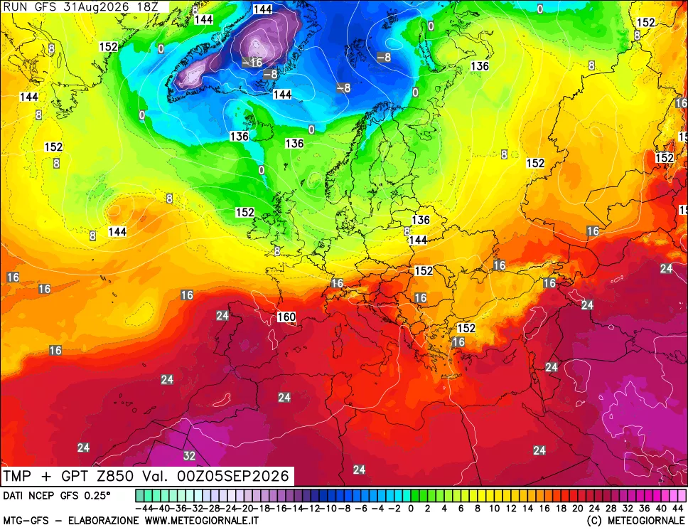 mappa 850 hPa Temp + GPT