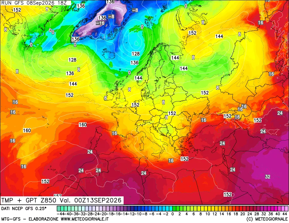 mappa 850 hPa Temp + GPT