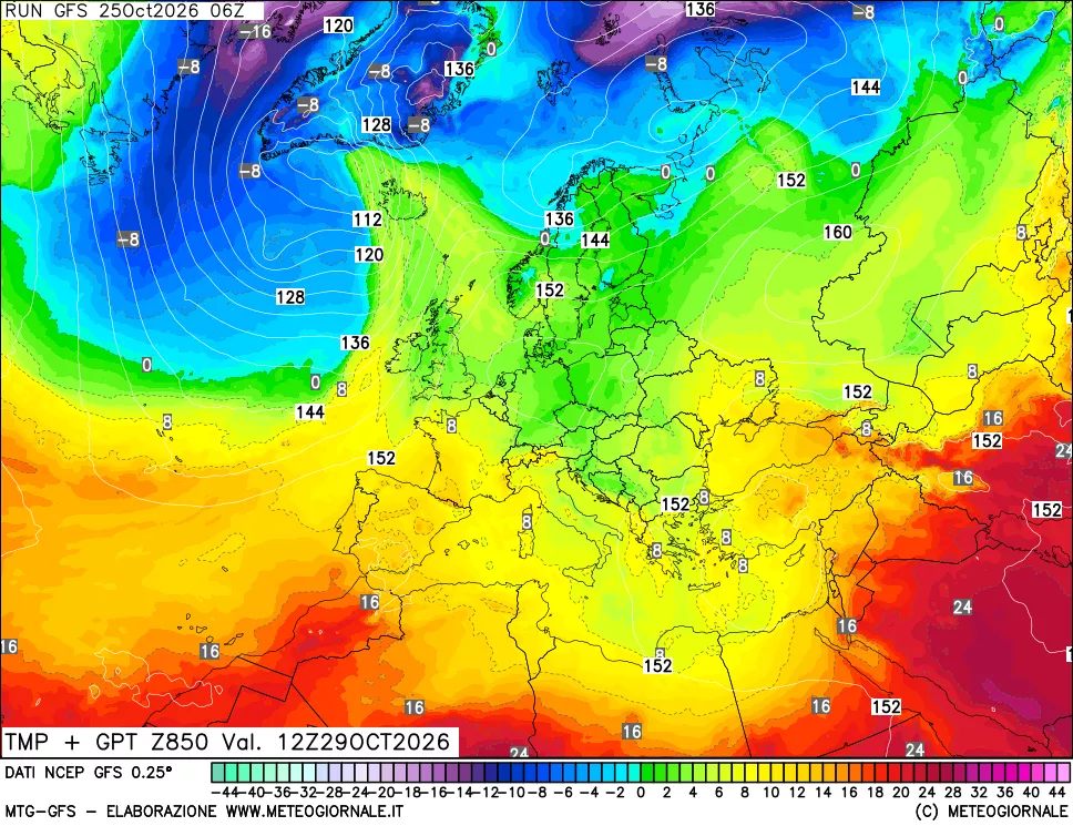 mappa 850 hPa Temp + GPT