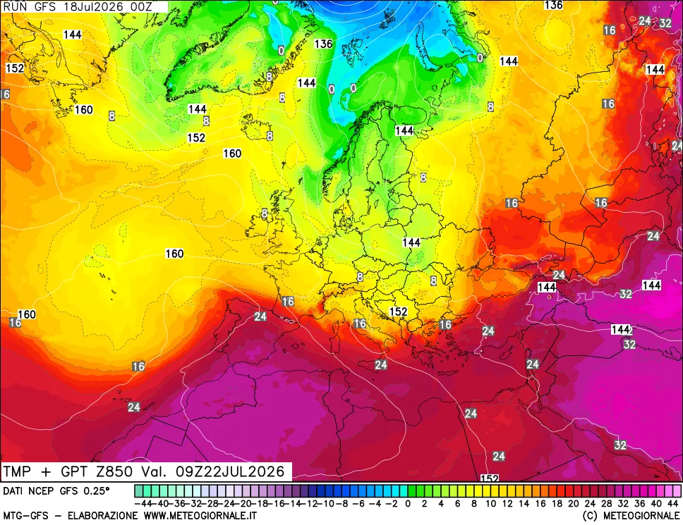 mappa 850 hPa Temp + GPT