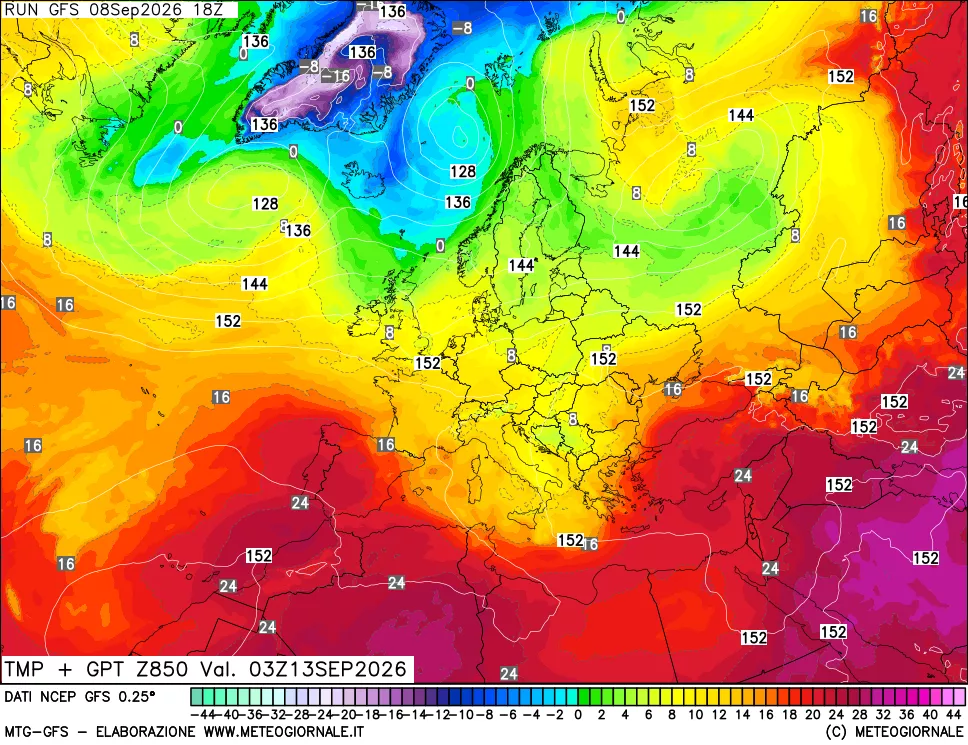 mappa 850 hPa Temp + GPT