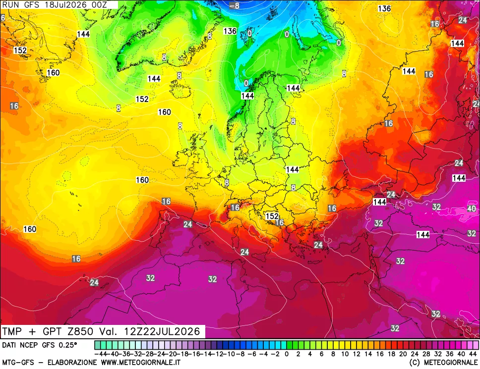 mappa 850 hPa Temp + GPT