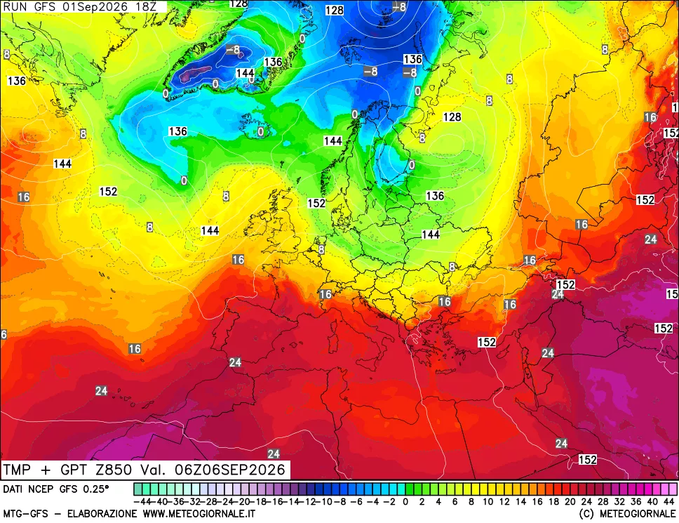 mappa 850 hPa Temp + GPT
