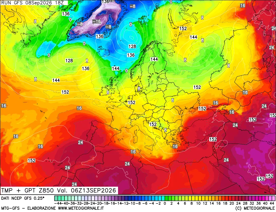 mappa 850 hPa Temp + GPT