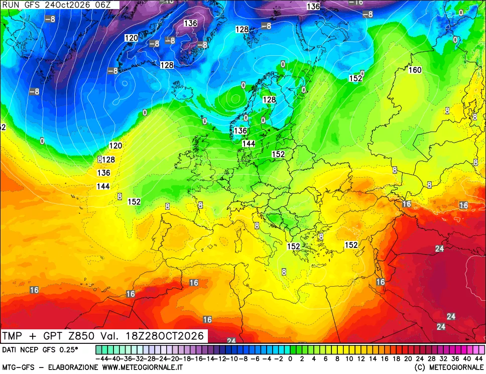 mappa 850 hPa Temp + GPT