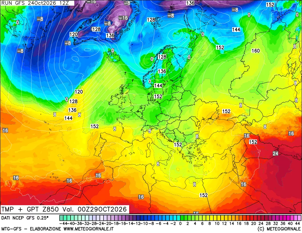 mappa 850 hPa Temp + GPT