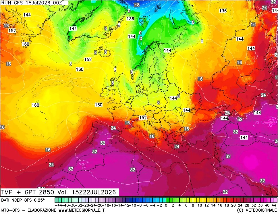 mappa 850 hPa Temp + GPT