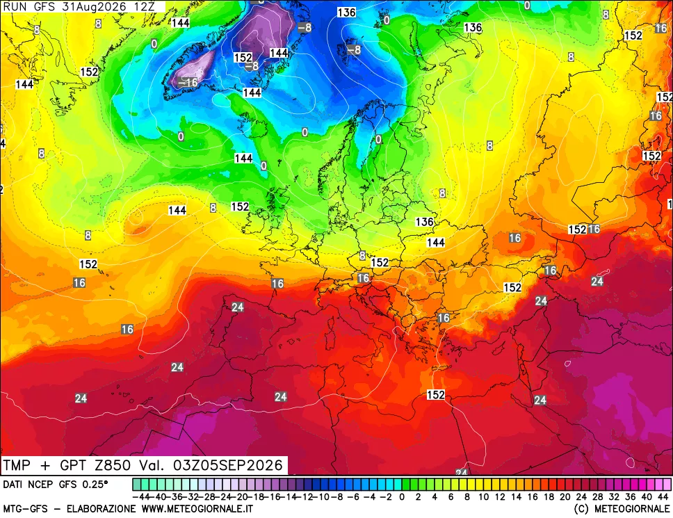 mappa 850 hPa Temp + GPT