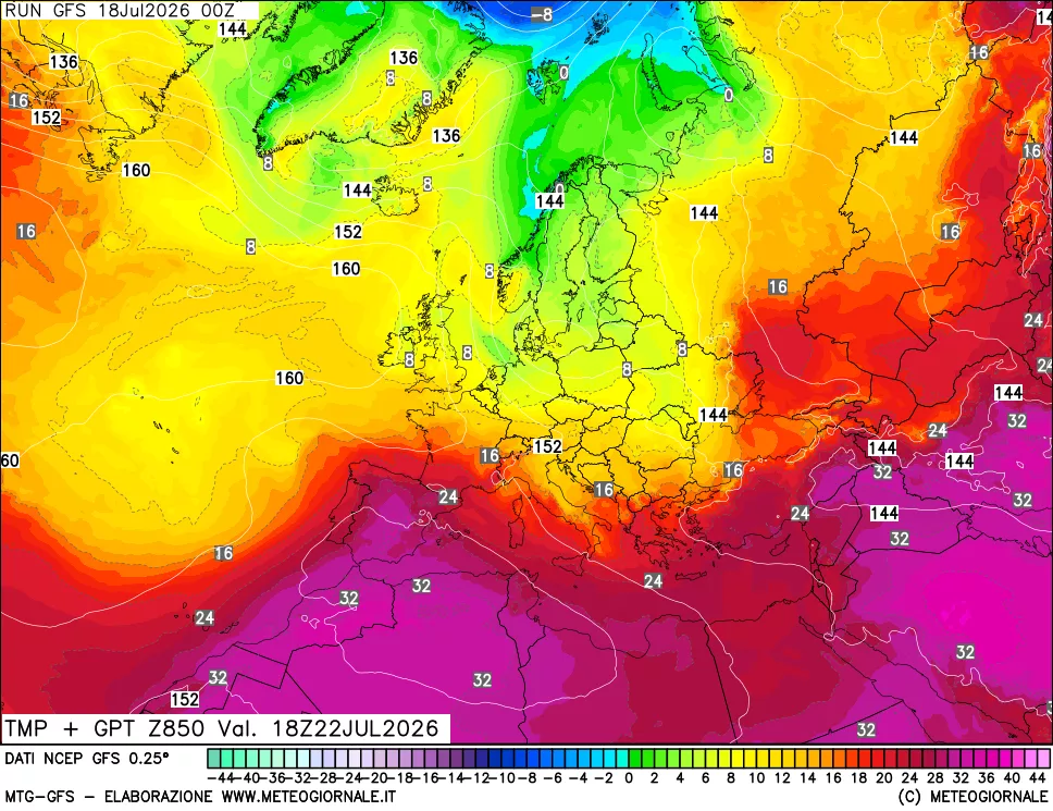 mappa 850 hPa Temp + GPT