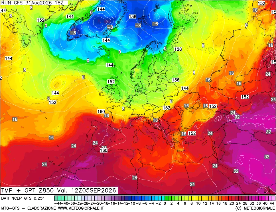 mappa 850 hPa Temp + GPT