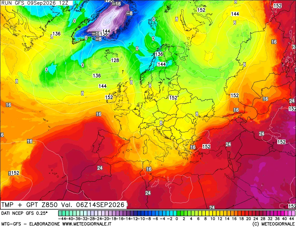 mappa 850 hPa Temp + GPT