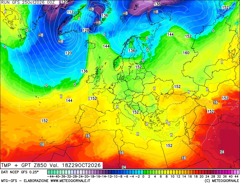 mappa 850 hPa Temp + GPT