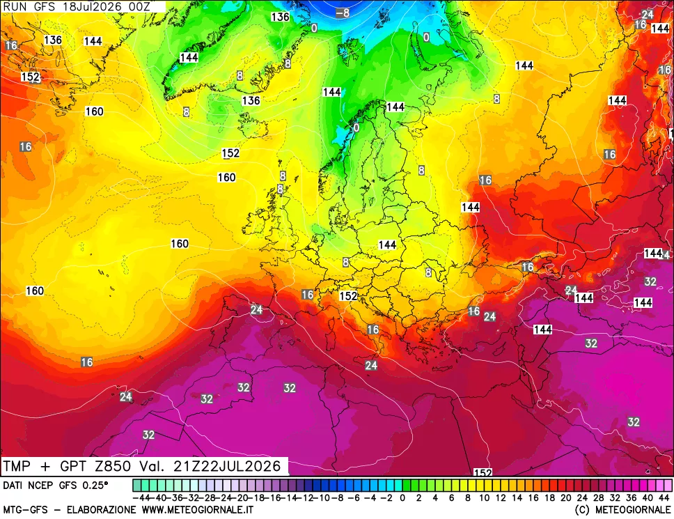 mappa 850 hPa Temp + GPT