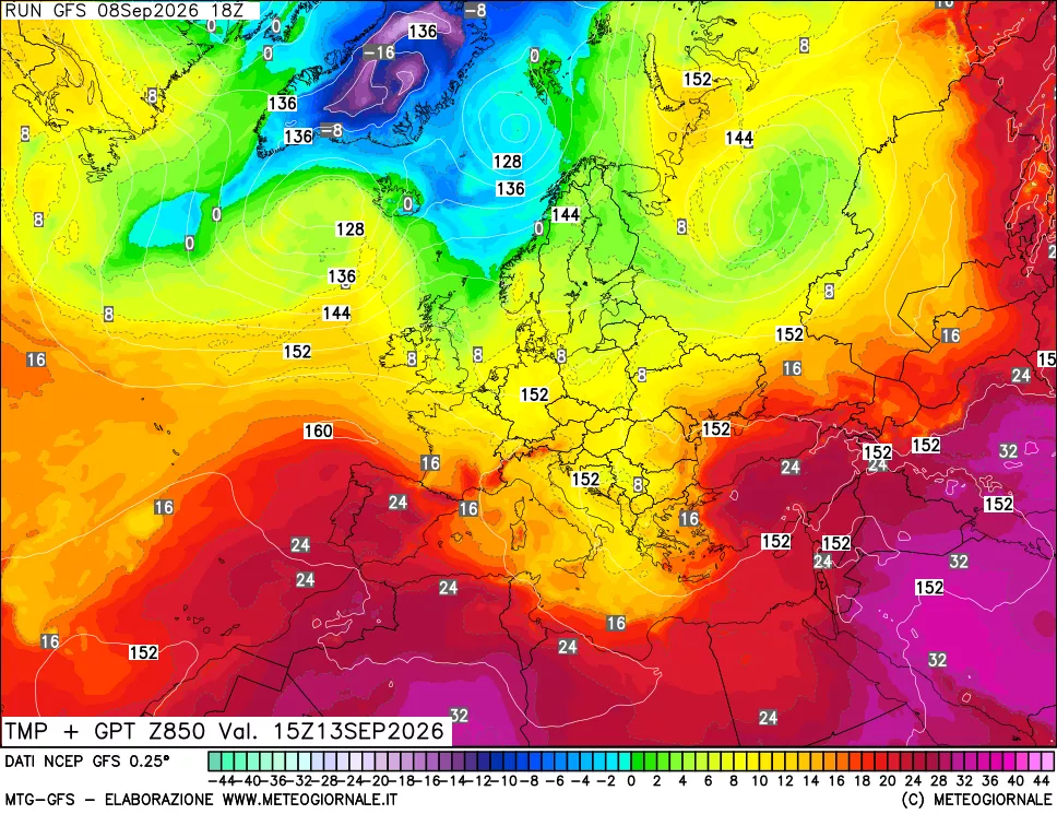 mappa 850 hPa Temp + GPT