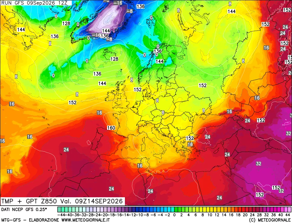 mappa 850 hPa Temp + GPT