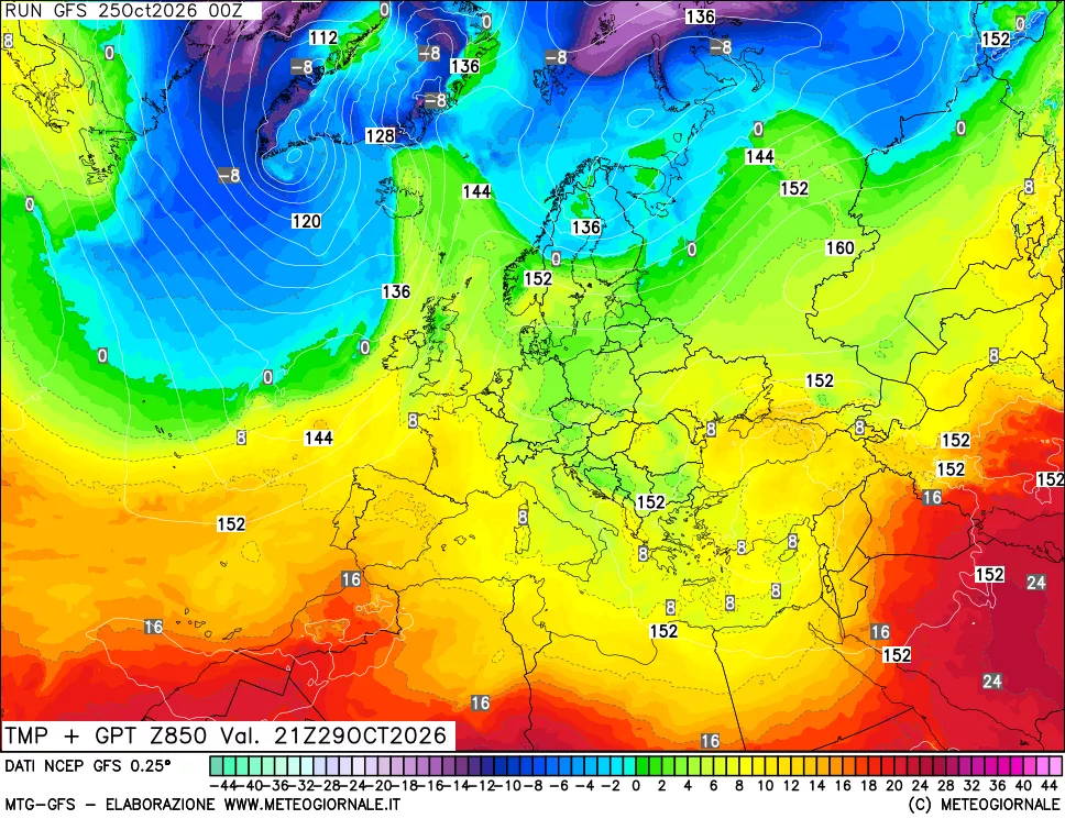 mappa 850 hPa Temp + GPT