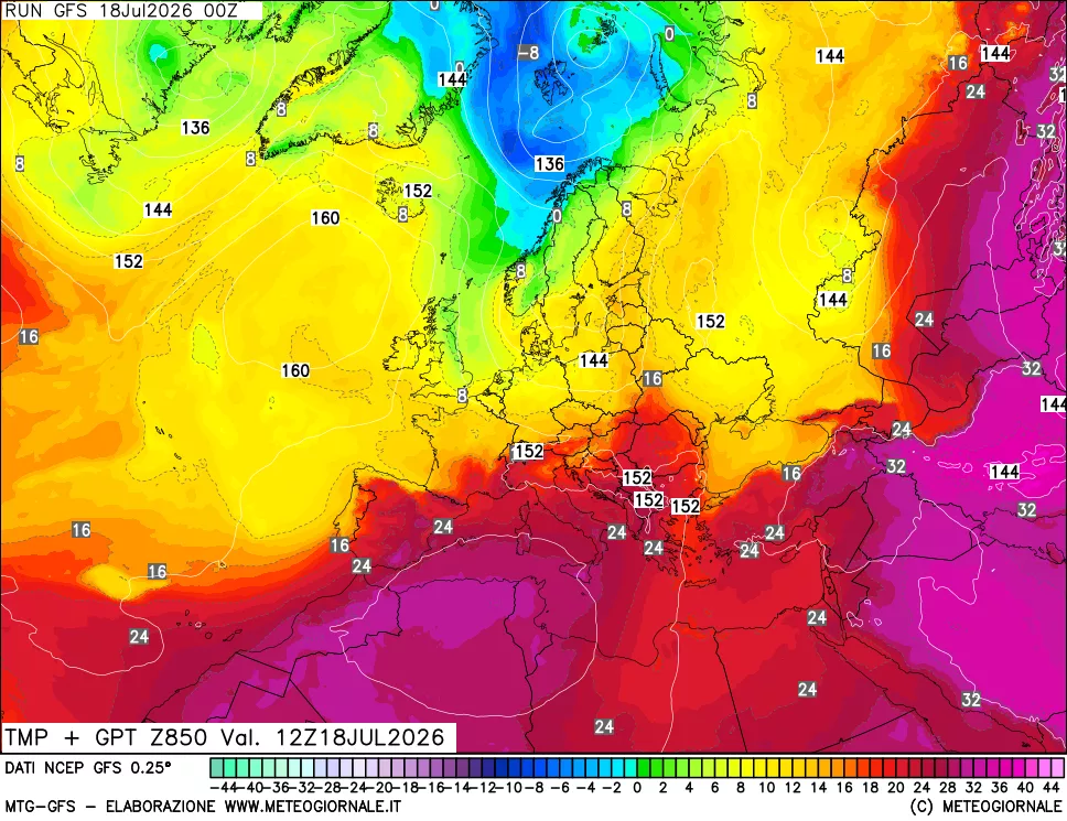 mappa 850 hPa Temp + GPT