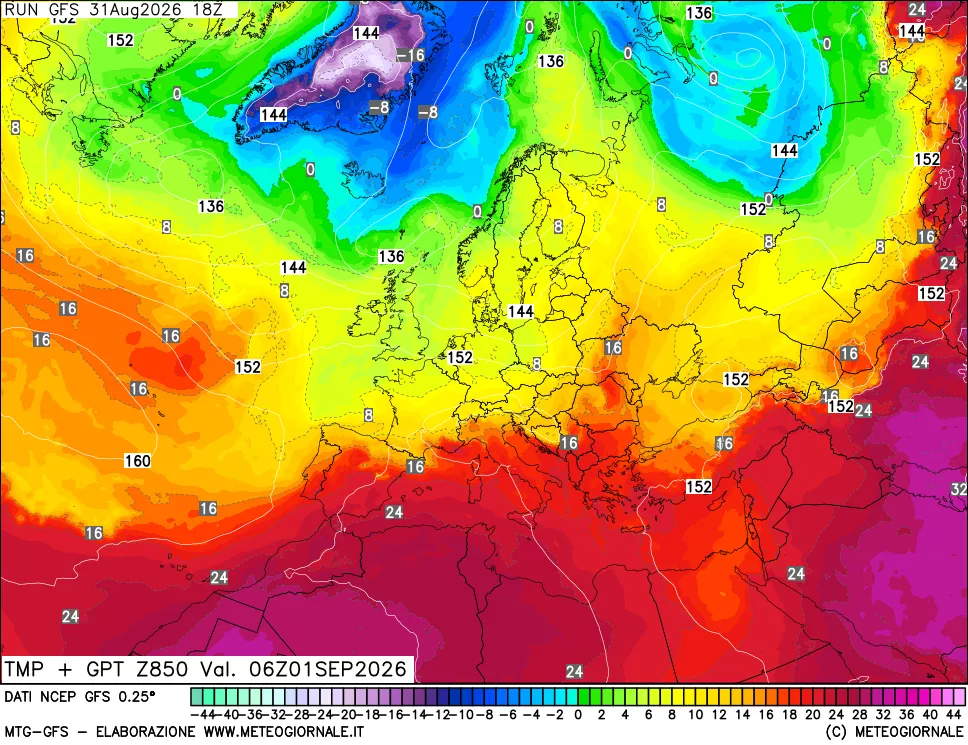 mappa 850 hPa Temp + GPT
