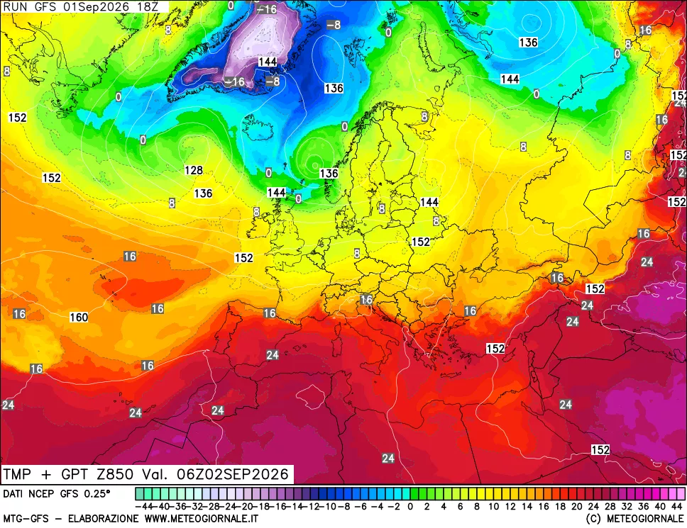 mappa 850 hPa Temp + GPT