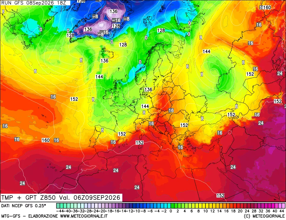 mappa 850 hPa Temp + GPT