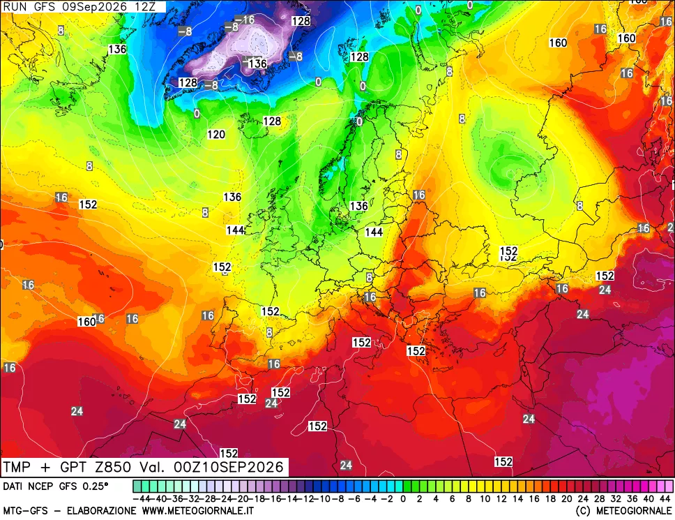 mappa 850 hPa Temp + GPT