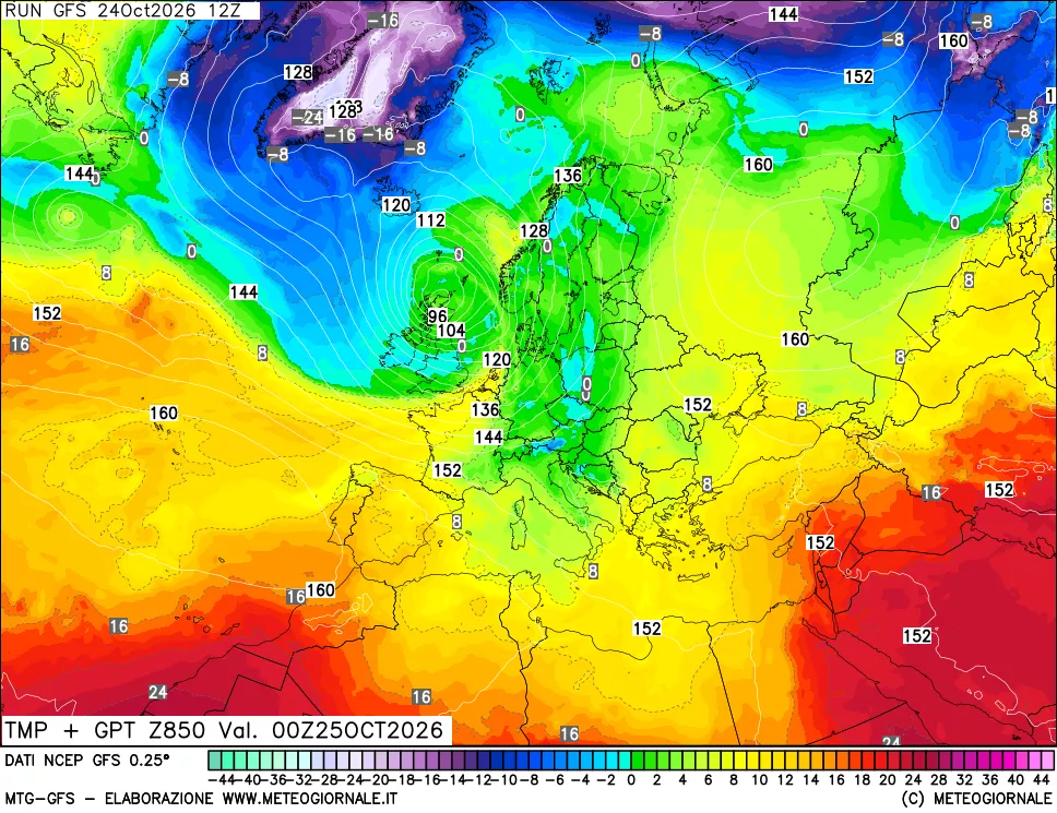 mappa 850 hPa Temp + GPT