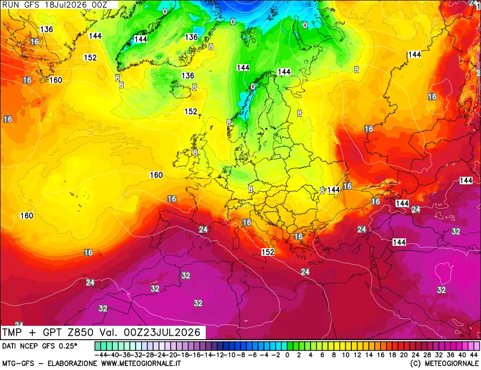 mappa 850 hPa Temp + GPT