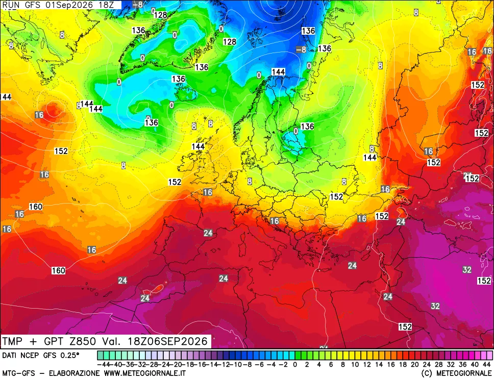 mappa 850 hPa Temp + GPT